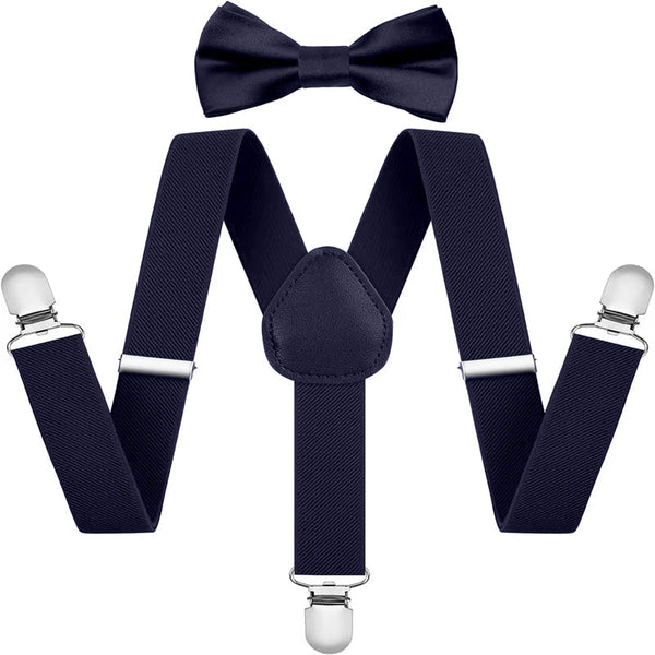 Kids Suspenders With Bow Navy Blue - Sunshine